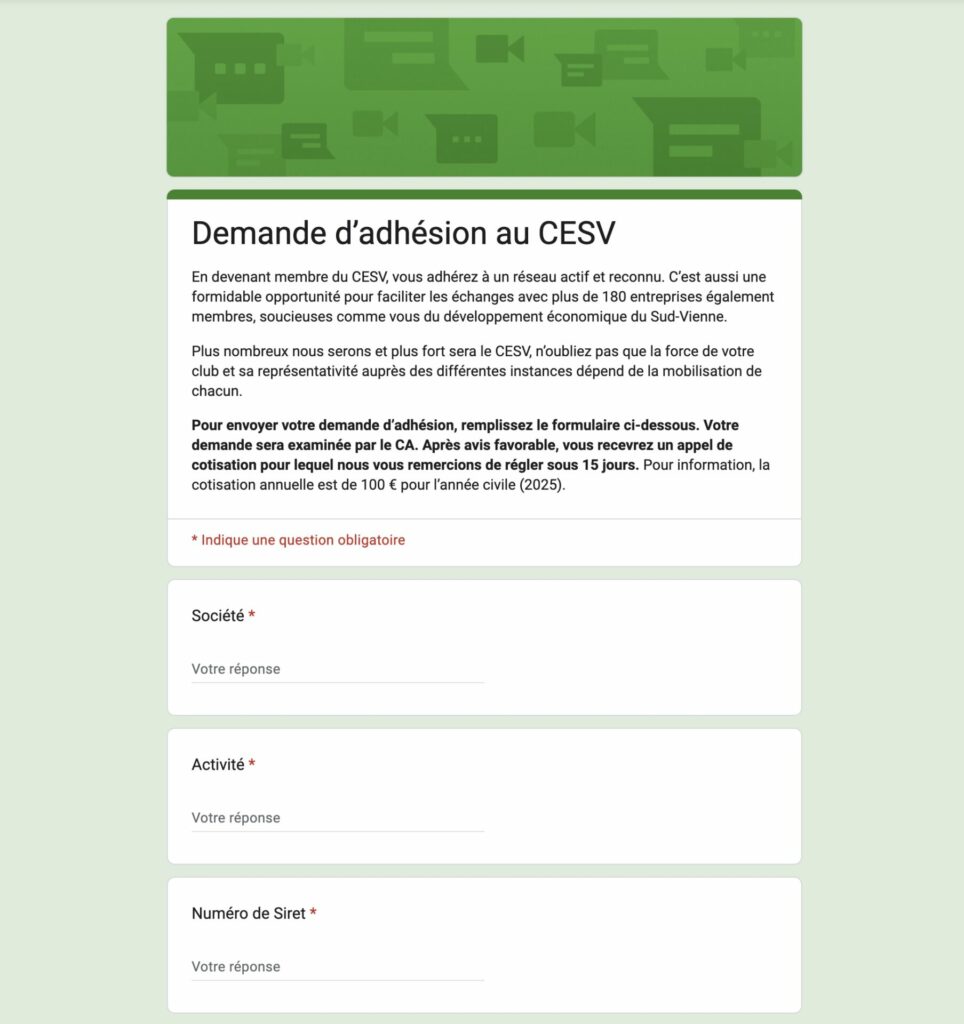 Formulaire de demande d'adhésion